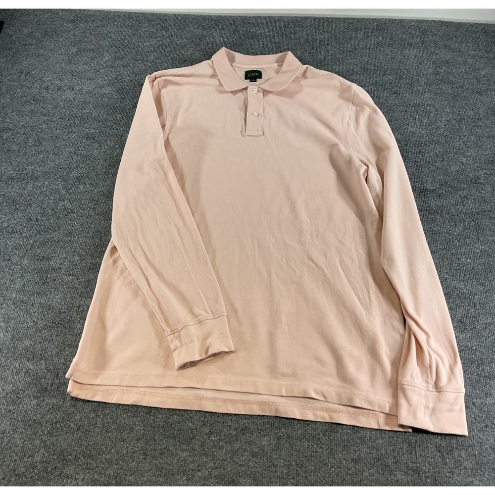 J.Crew Oarsman Polo Shirt Men XL Pink Long Sleeve Pique Cotton Casual Preppy